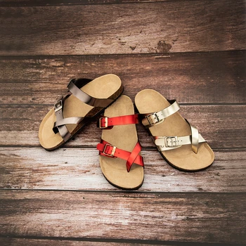 

1 Pair Women Slippers 2020 Summer Soft Cork Buckle Flip Flops Women Beach Slides Casual Solid Color Woman FlipFlops Shoes