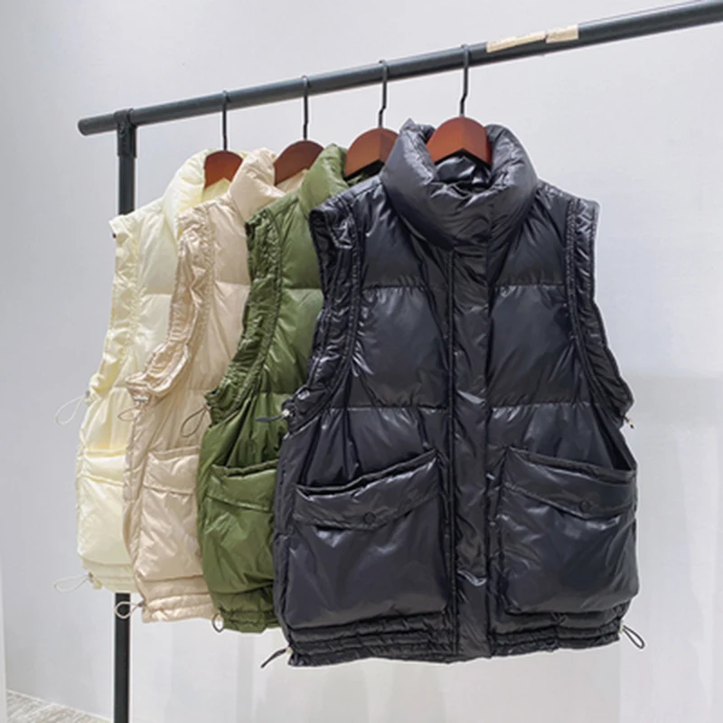 

Autumn Winter Women Short White Duck Down Vest Female Loose Soft Warm Zipper Sleeveless Coat Big Size Good Quanlity Waistcoat
