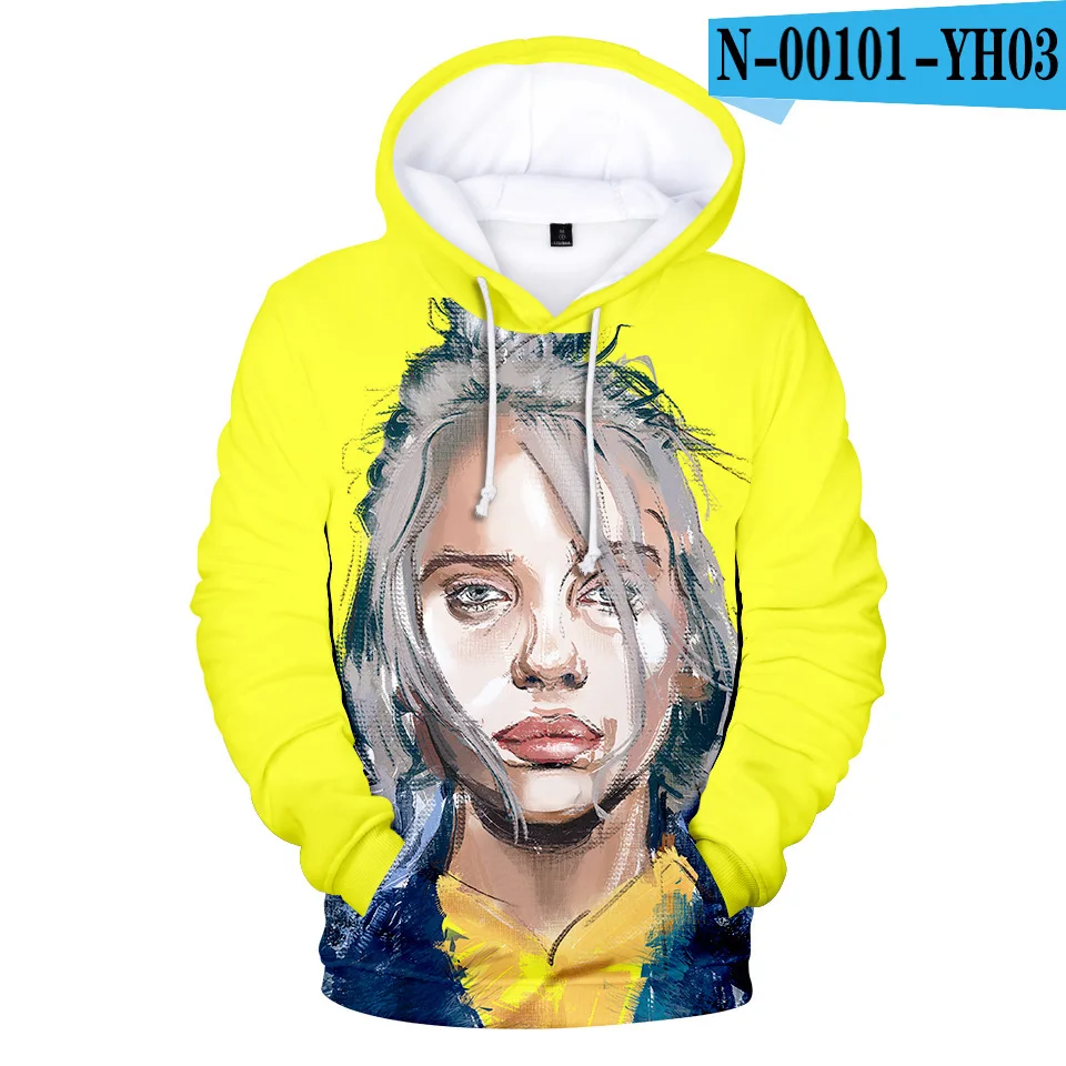 3D Billie Eilish, 3D толстовки для мужчин и женщин, модные 3D толстовки в стиле хип-хоп, повседневные толстовки в стиле Харадзюку, толстовки с американским певцом Billie Eilish, толстовка с принтом - Цвет: 3D