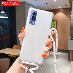 Shockproof Soft TPU Phone Case with Lanyard Neck Strap Cord - Transparent for Vivo X60Pro Plus (White black)
