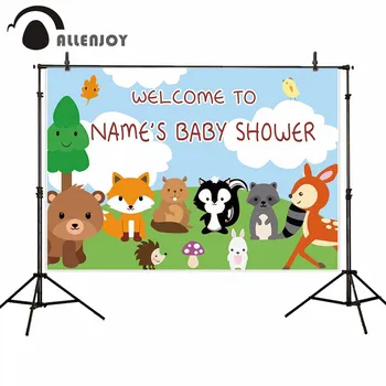 

Allenjoy Baby Shower Birthday Banners Fox Deer Bear Squirrel Rabbit Tree Cloud Cartoon Wallpapers Safari Party Background Cloth