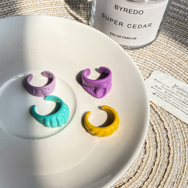 Korea Colorful Fashion Resin Fruit Ring Set Metal Geometric Irregular Open Rings for Women Party Wedding Jewelry Ring Set