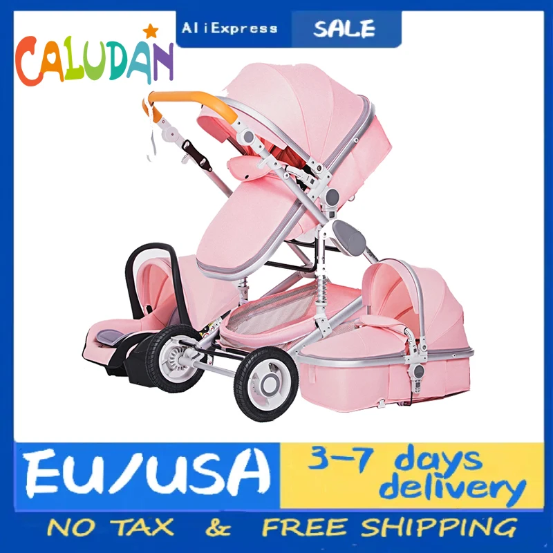 High Landscape Baby Stroller 3 in 1 With Car Seat Pink Stroller Luxury Travel Pram Car seat and Stroller Baby Carrier Pushchair 1