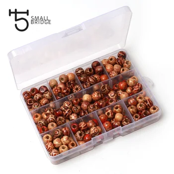 

200pcs natural Painted Wooden Beads For Jewelry Making Diy Bracelet necklace Big hole round spacer Beads wholesale with box