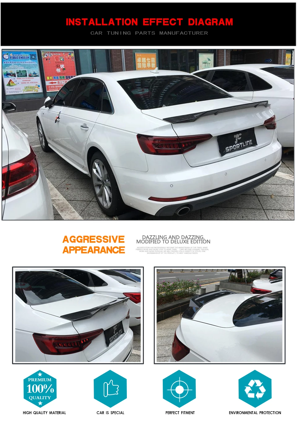Автомобильный спойлер на задний багажник, крыло для Audi A4 B9 Sline S4 Sedan- углеродное волокно заднее крыло крышка багажника
