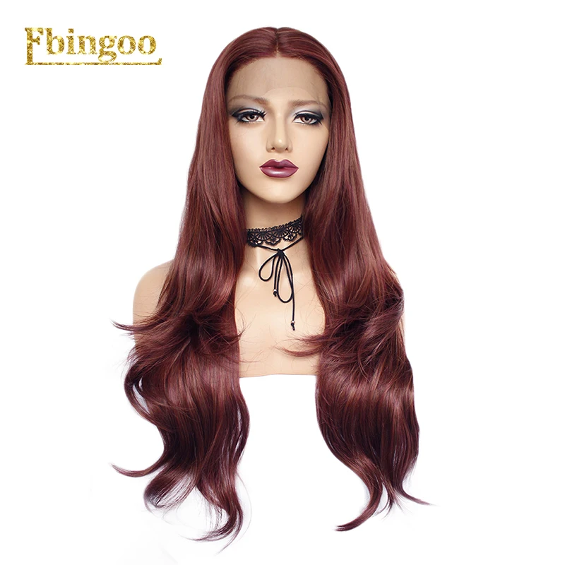 Burgundy Ebingoo Widow пик темно-коричневый длинные натуральные волнистые волосы парики Высокая температура Волокно синтетический кружевной передний парик для женщин - Цвет: Burgundy