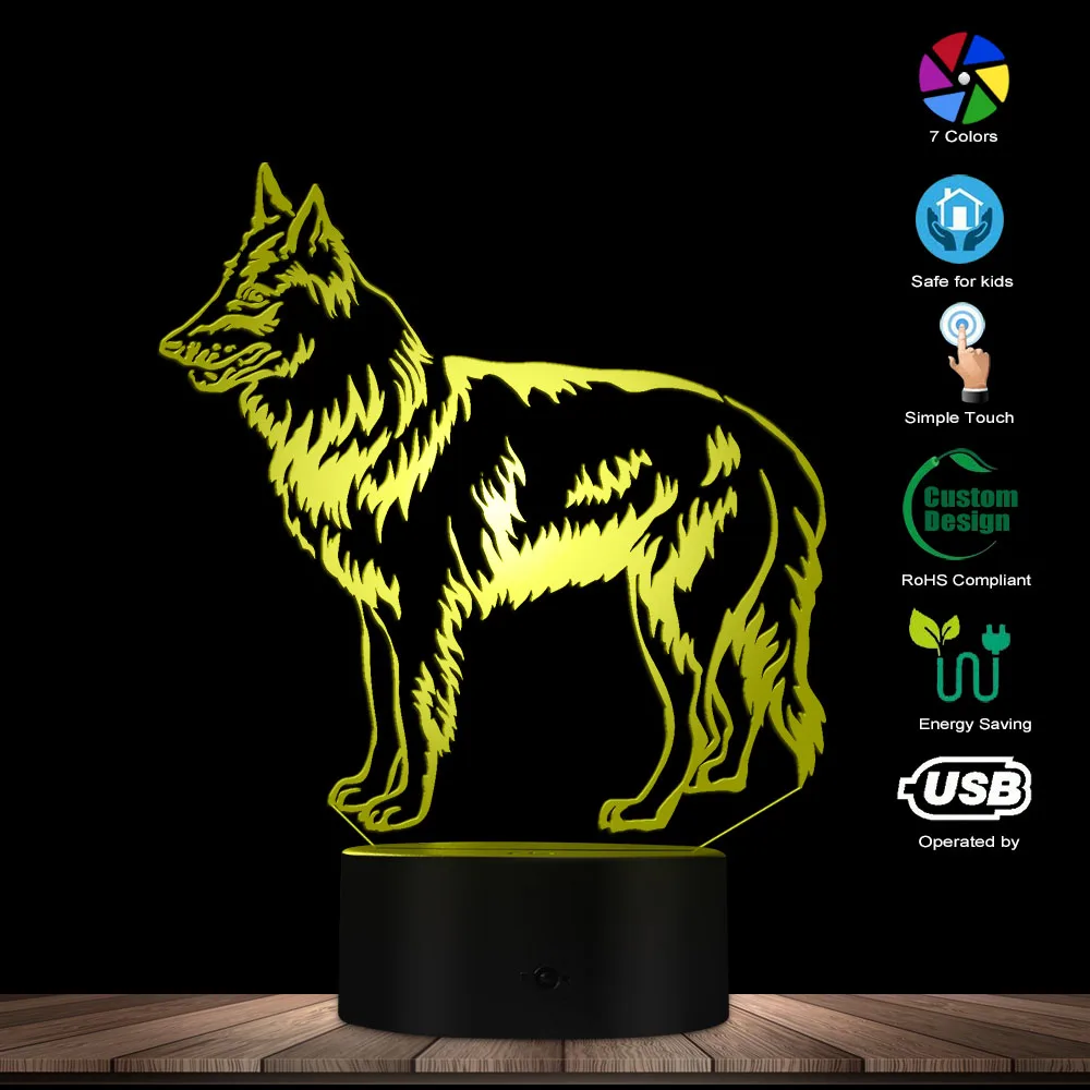 Groenendael Shepherd Sheepdog Optical illusion Lamp Belgian Black Home Decorative Lighting Nursery Decor Dog Lover Gift | Лампы и