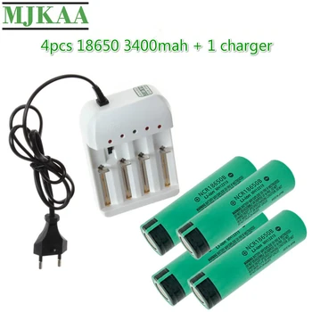

MJKAA 4PCS NCR 18650 3400mAh Li-ion 3.7V Rechargeable Battery + 1PCS 4-Slots Batteries Charger