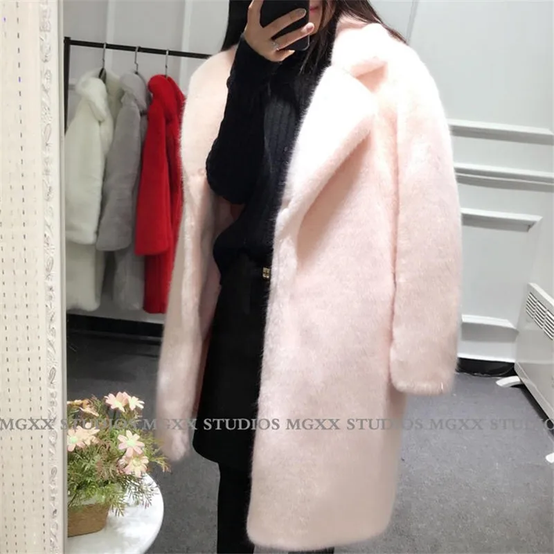 Женское элегантное пальто из искусственного меха осенне-зимняя теплая однотонная Меховая куртка Женская Повседневная плюшевая верхняя одежда с длинными рукавами Топы - Цвет: XSJ8868Pink