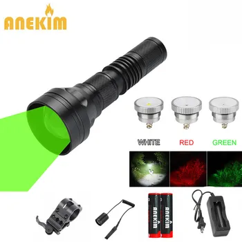 

ANEKIM UC50 home multifunction LED flashlight 1600 lumens tactical zoom red green white hunting flashlight 18650 set
