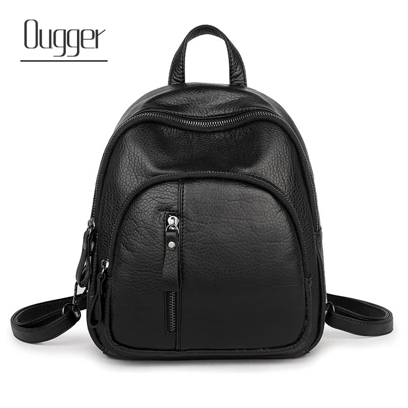 

Ougger Women Backpack PU Solid Multifunction Cute Small Backpacks For Teenage Girls Female Black Mini School Shoulder Bag
