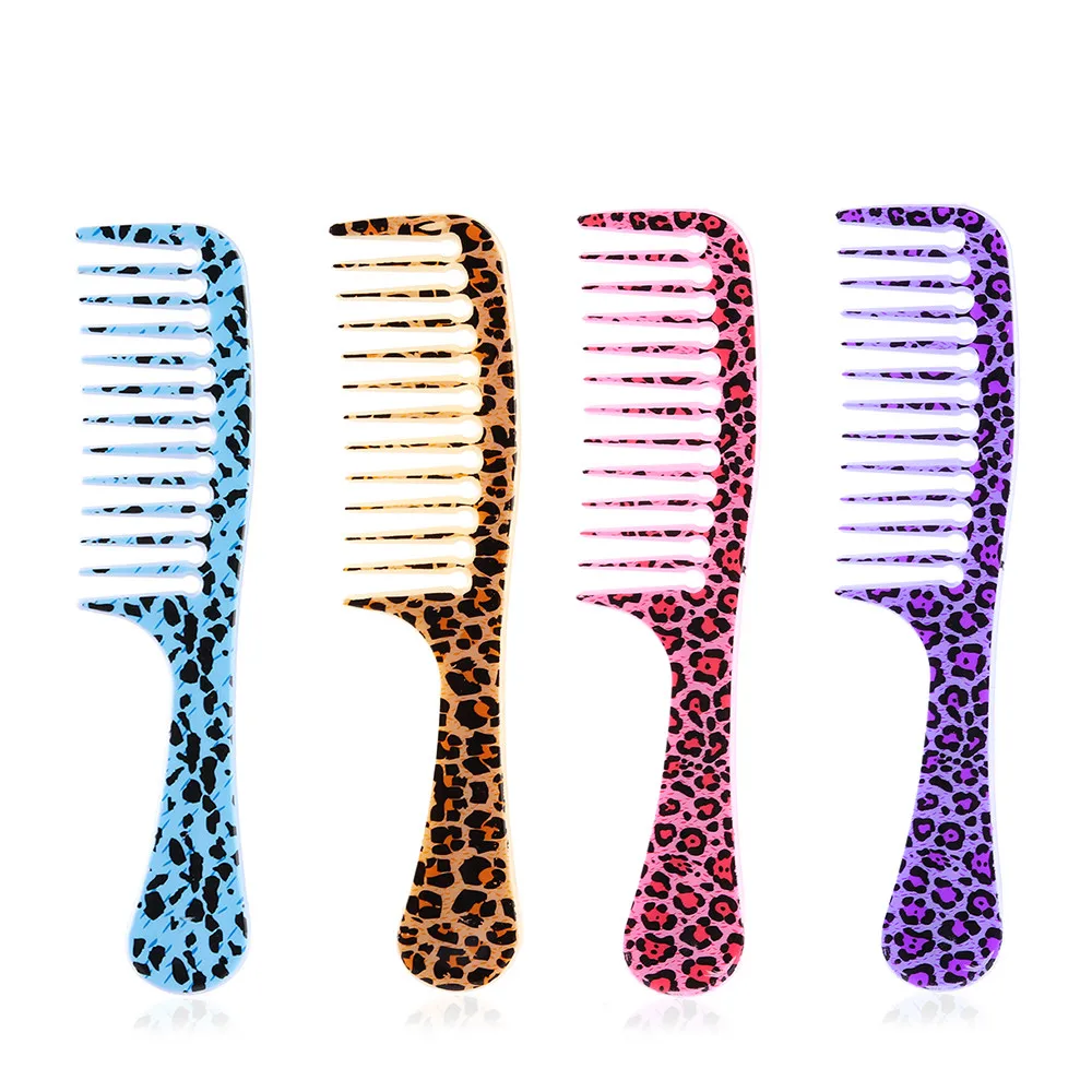 

New 1pc Leopard Anti-static Handle Wide Tooth Palstic Hair Combs Detangling Salon Styling Tools Barber Hairdressing Accessories