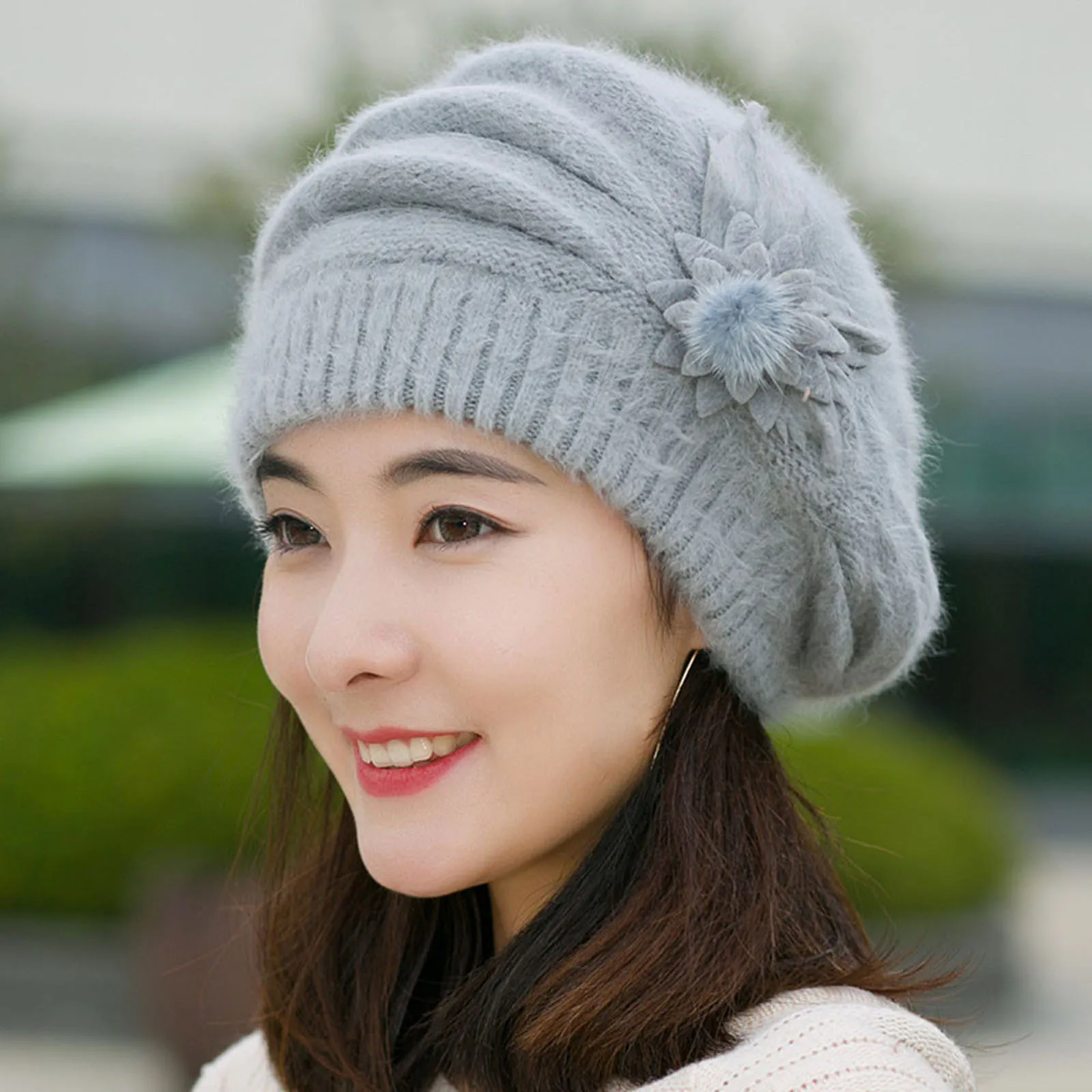 M484 Femmes Lady Cute Bow Chaud Cachemire Laine Hiver Béret Bonnet Ski Cap NEW
