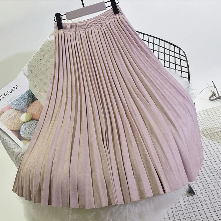 Двухслойная осенне-зимняя женская замшевая юбка длинные плиссированные юбки женские s Saias миди Faldas винтажные женские миди юбки