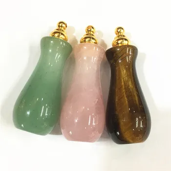 

Natural Tiger Eye Green Aventurine Perfume Bottle Pendant Bottle Shape Necklace Rose Red Perfume Bottle Designer Charm