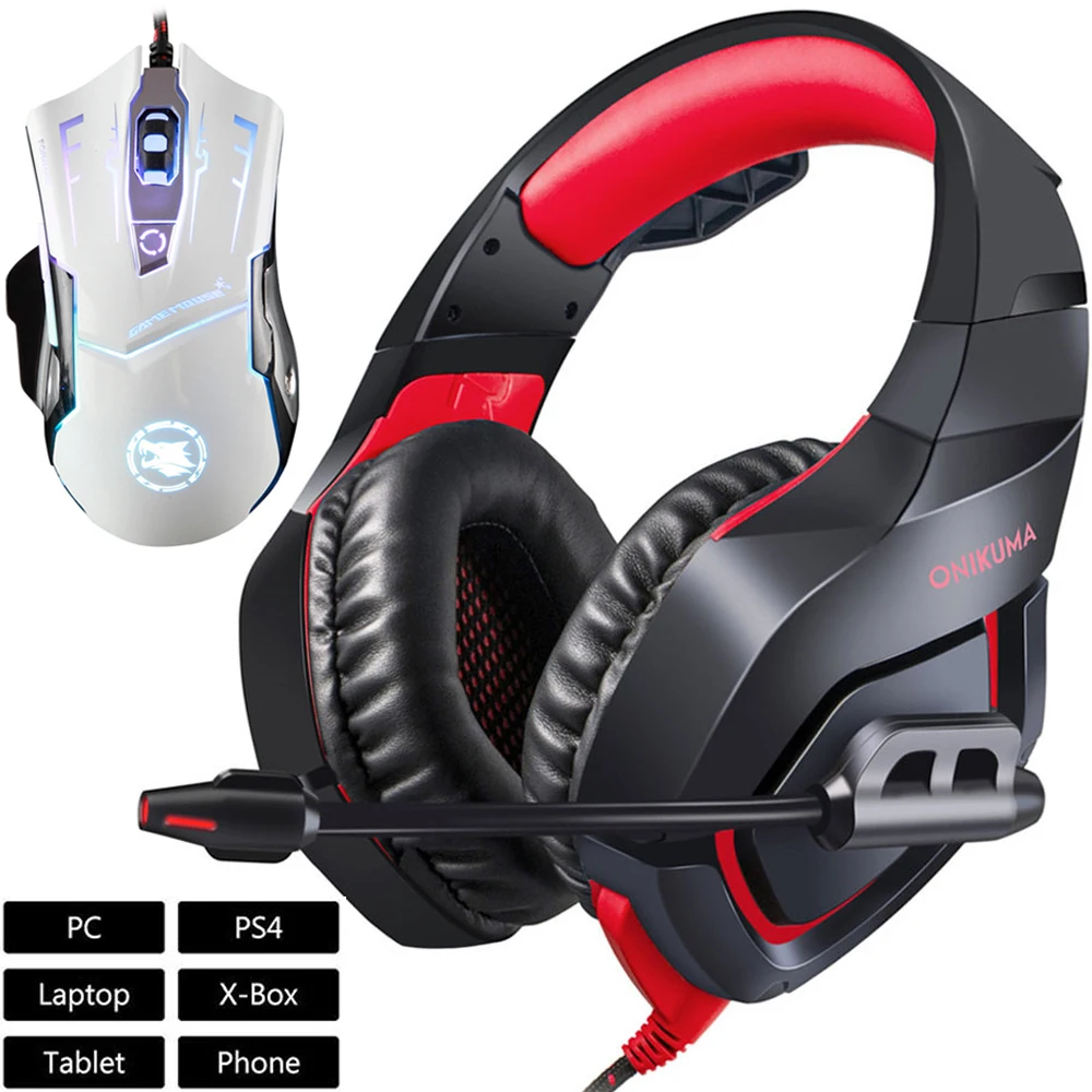 PS4 гарнитура Casque PC Gamer бас Игровые наушники с микрофоном+ Pro проводная USB игровая мышь для X-BOX ноутбука планшета