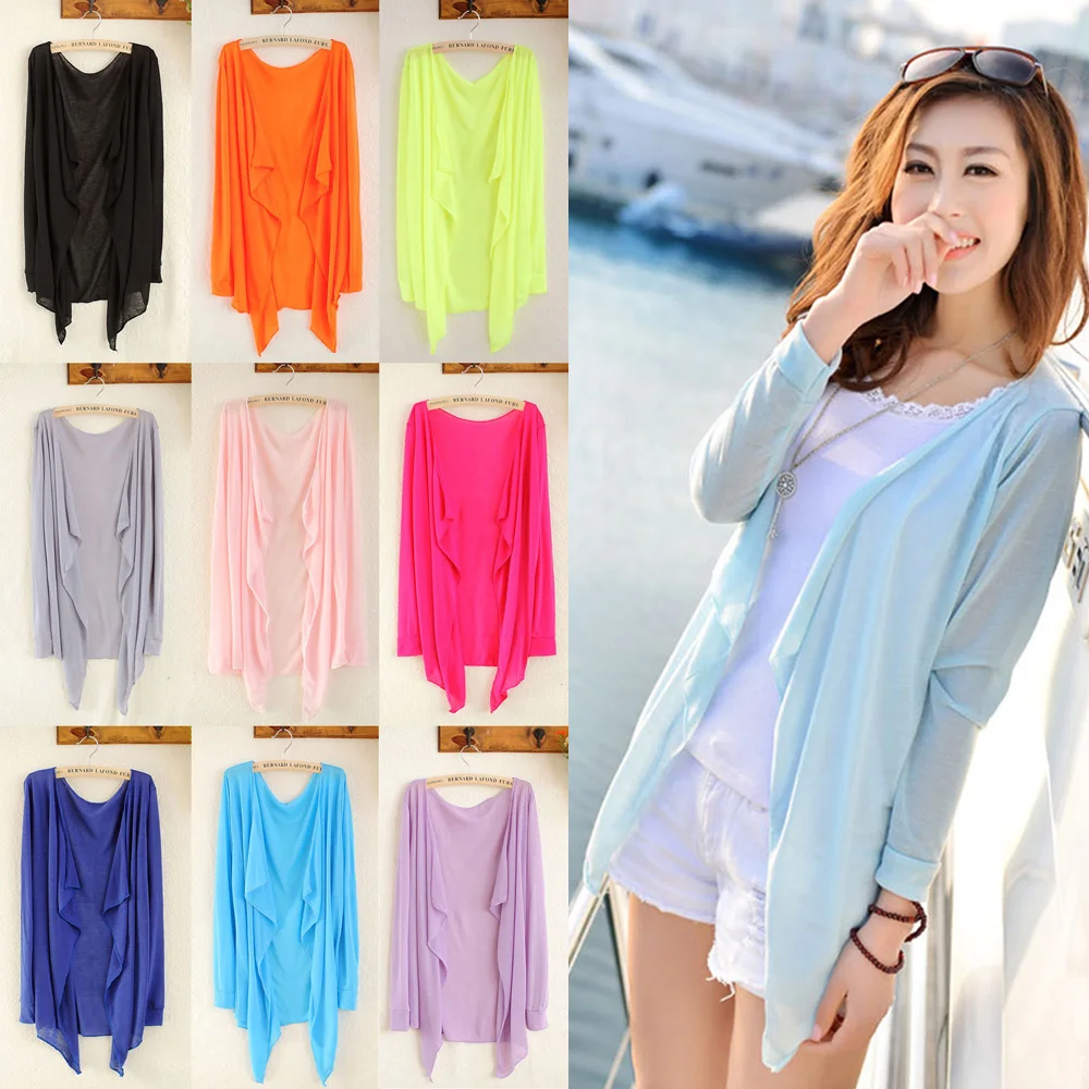 

Women Bright Color Long Sleeve Cotton Cardigan Jacket Sunscreen Outwear Shirts JLWOM0009