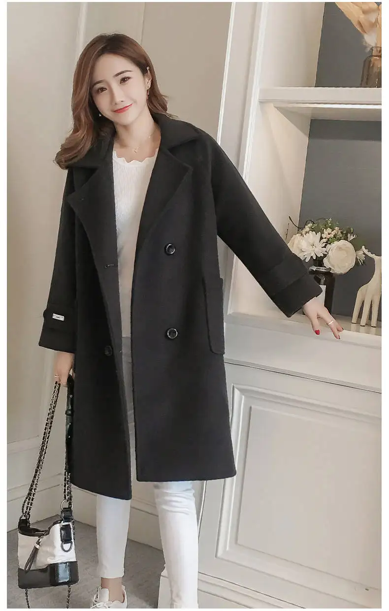 Bella philosophy, осенне-зимнее женское корейское шерстяное пальто, женское однотонное повседневное пальто, однобортное пальто с отложным воротником