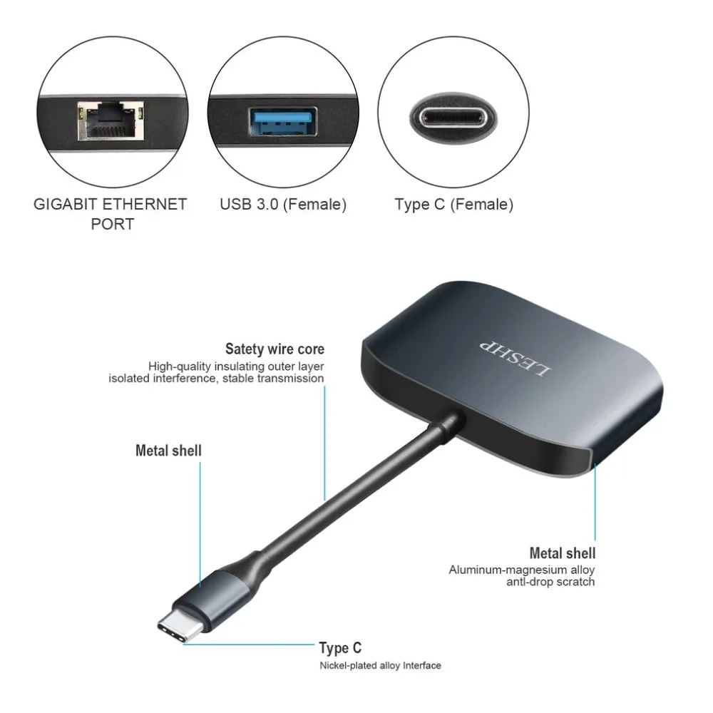 Тип C USB-C к Gigabit Ethernet и USB 3,0 преобразователь концентратора кабель адаптер RJ45 10/100/1000 Мбит/с LAN сетевой порт type-C устройство