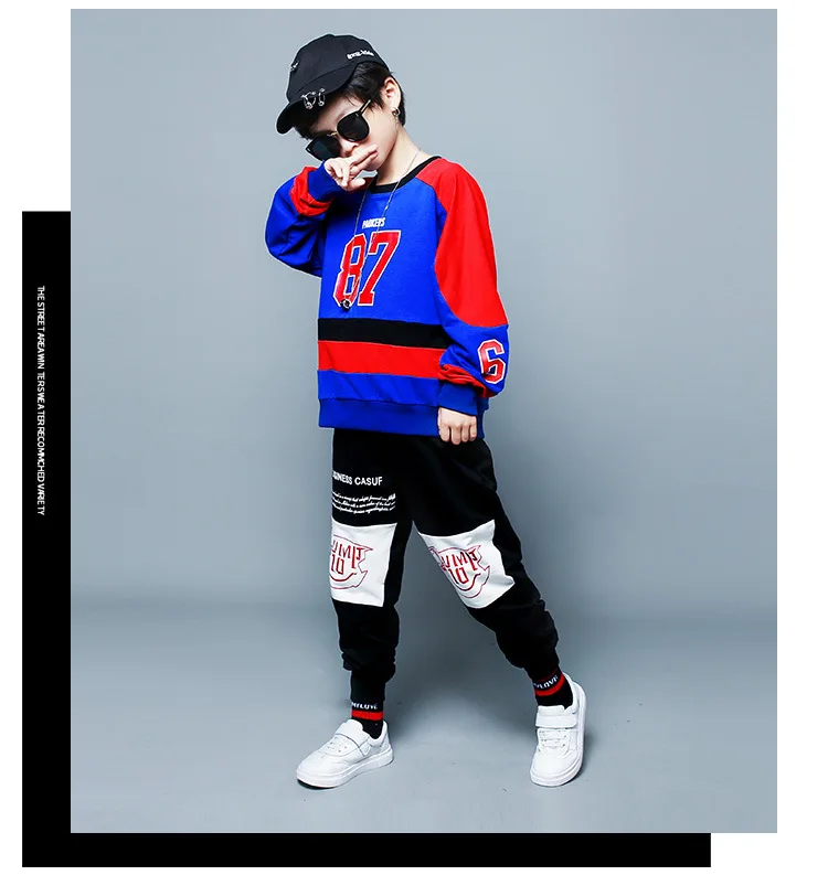 Boy's suit in the big boy spring and autumn sweater two-piece fashion tide shirt round neck boy 3-13 years old children's suit