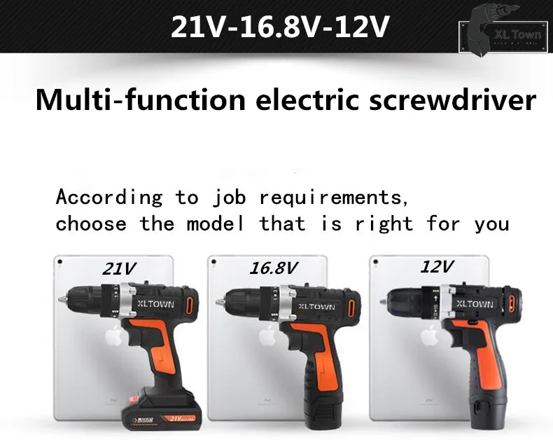 XLTOWN 21 v Беспроводная электрическая дрель многофункциональная перезаряжаемая литиевая батарея Мини Электрическая отвертка бытовые