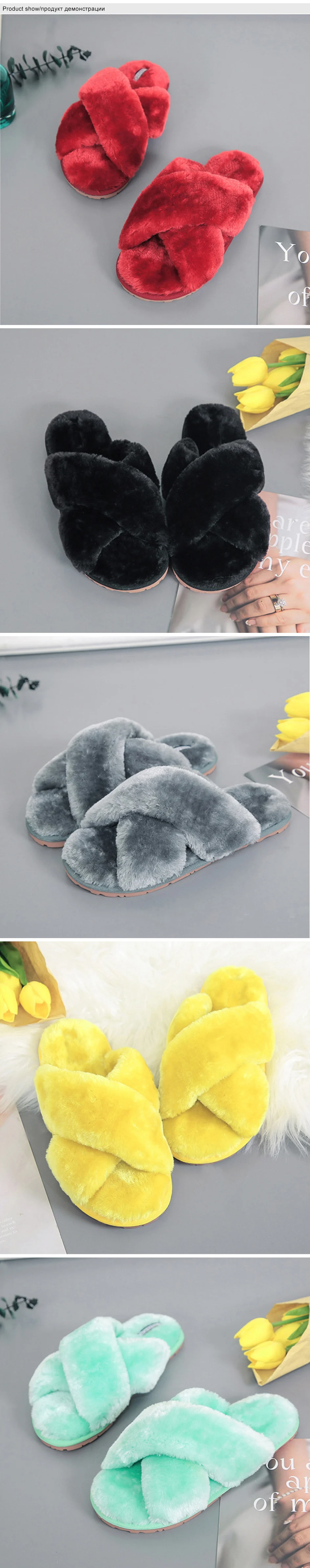 Unisex Cross Open-Toe Faux Fur Fuzzy Slippers Anti-Skid Water-Proof Nosie-Proof Memory Foam Comfortable Durable Breathable Anti Scratch