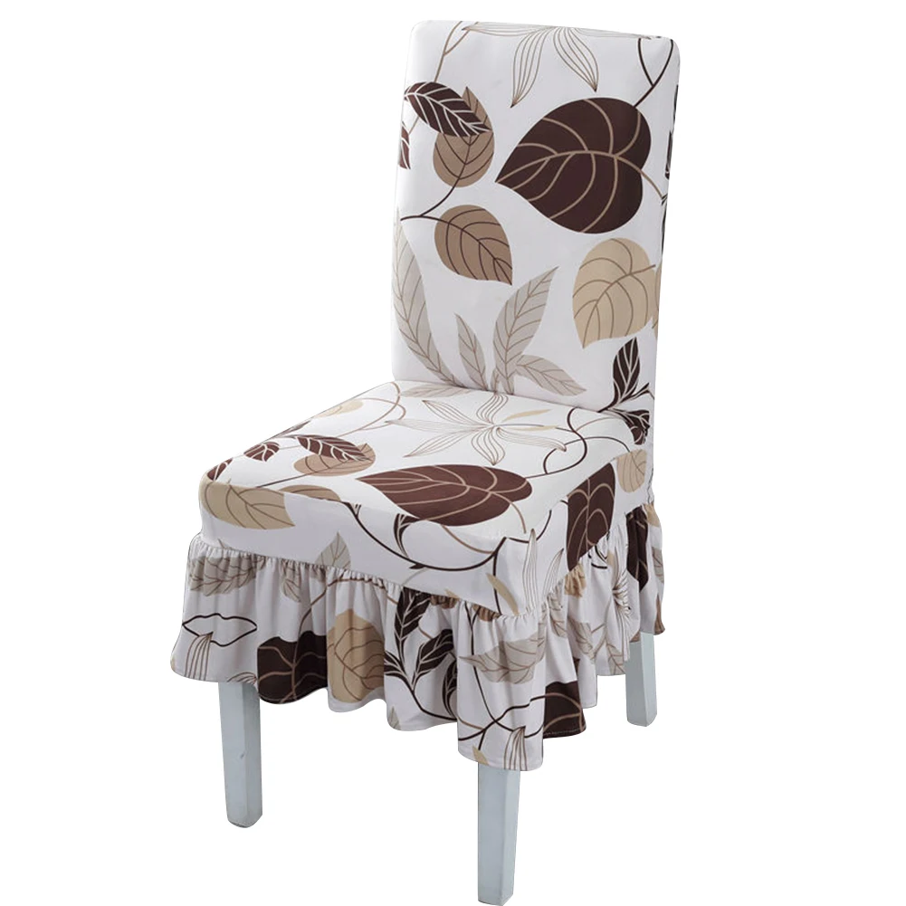 Flounced Coverings Ruffled Hem Dining Chair Cover Wedding Party Floral Printing Modern Elastic Super Stretch Kitchen Seat Case