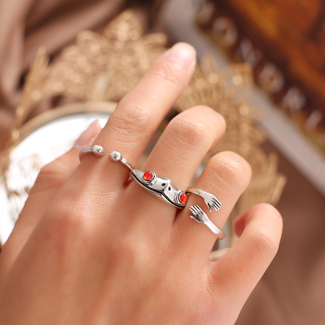 Vintage Ancient Silver Color Ring Set For Women Girls Snake Wave Sun Rings Gothic Charm Finger Rings Fashion Jewelry Gifts
