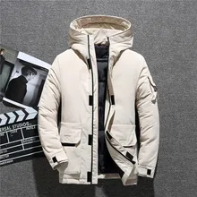 Новинка, бежевый, желтый, черный, камуфляжный, мужской, для русской зимы, 81%, пуховик, теплый, ветрозащитный, с капюшоном, пуховик, толстое, теплое пальто, Карго, верхняя одежда