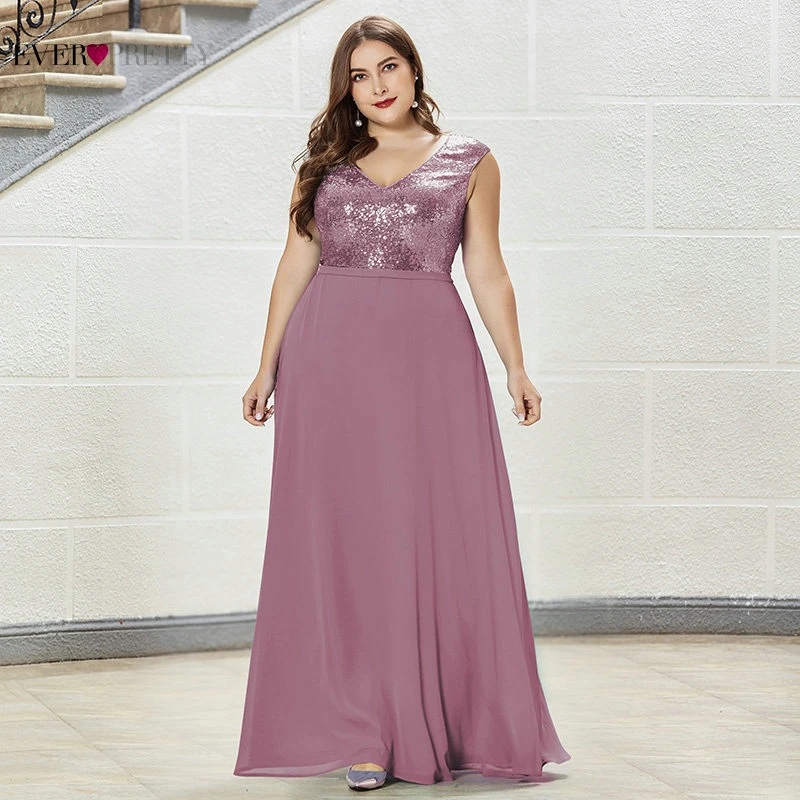 Вечерние платья Ever Pretty A-Line размера плюс с глубоким v-образным вырезом и блестками