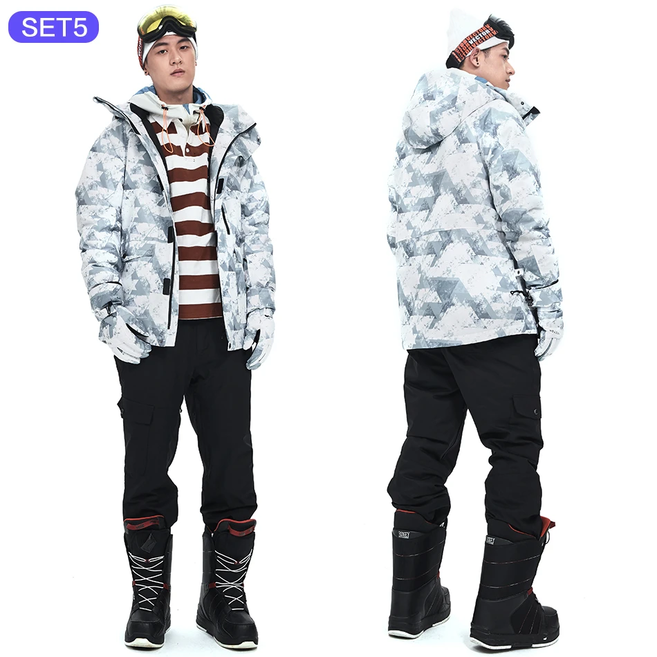 Очень большой размер Толстый Лыжный комплект одежды для сноуборда зимний спортивный теплый водонепроницаемый ветрозащитный - Цвет: Men Set 2