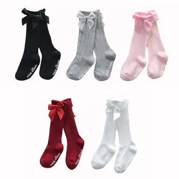 

1 Pair Slip-Proof Medium Stockings Combed Cotton Spring Autumn Comfortable Solid Color Toddler Baby Boys Girls Bowknot