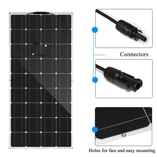 300W 18V Semi-flexible Solar Panel Cell Charger PET Coating Solar Panel Kit Complete for Camping Car RV Boat Smartphone Charger 6