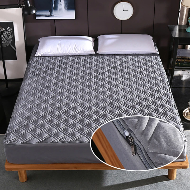 

8 Colors Bed Mattress Cover With Zipper Quilted All Inclusive Soft Fiber Topper Thick Mattress Protector Pad Covers Anti-mite