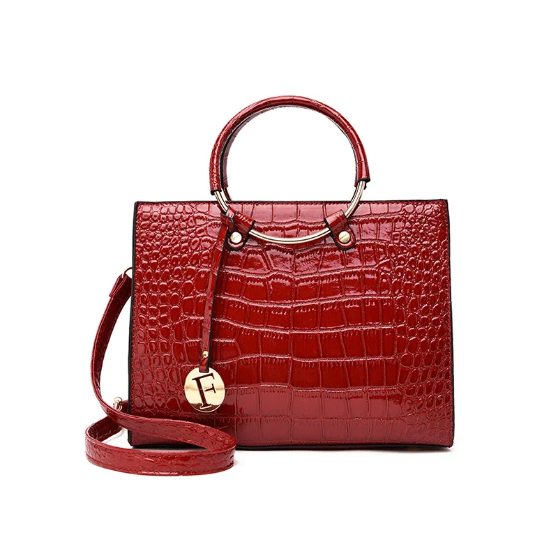 

WOMEN'S Bag 2019 New Style Pu Different Size Bags Two-Piece Set Korean-style Bucket Type Embossed Crocodile Pattern Solid Color