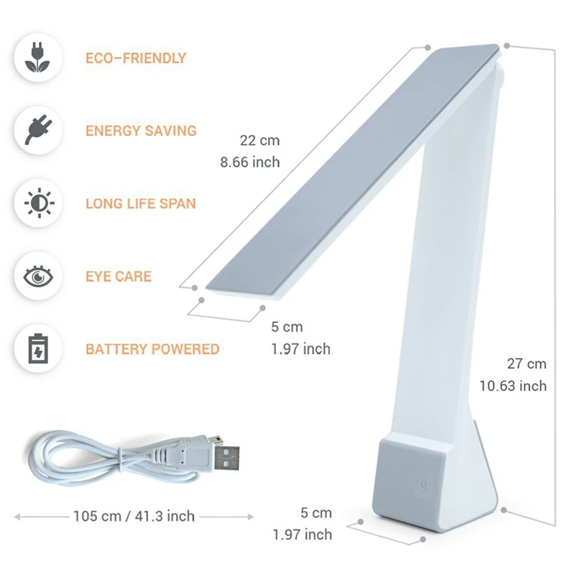  TOP Led Desk Lamp Battery PoweredCordless Foldable Task Light Portable Modern Design Press Control 