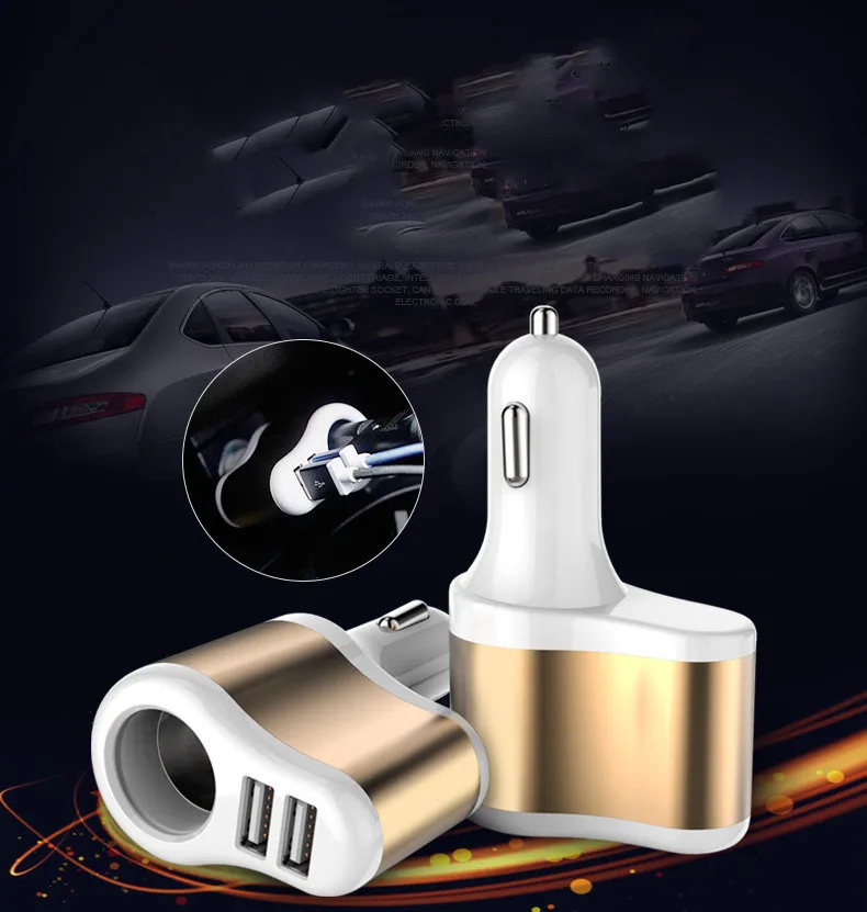 Двойной USB электронный соединитель жгута Лот автомобильного прикуривателя Зарядное устройство гнездо сплиттер адаптер 3.1A Зарядное устройство для iPhone телефон 12 V-24 V