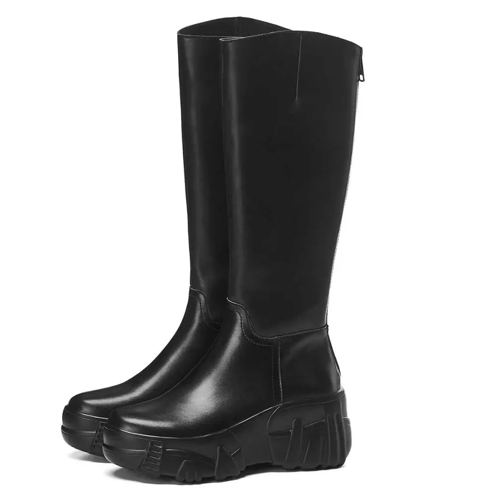 New winter high knight boots women's riding boots genuine leather keep warm zipper thick bottom knee-high boots zapatos mujer
