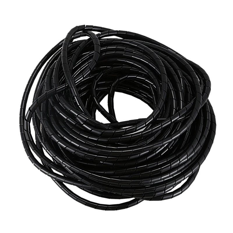 Tubo de cable enrrollado espiral 8M largo flexible negro Tubo de cable alambre enrrollado espiral de polietileno 10mm R SODIAL 