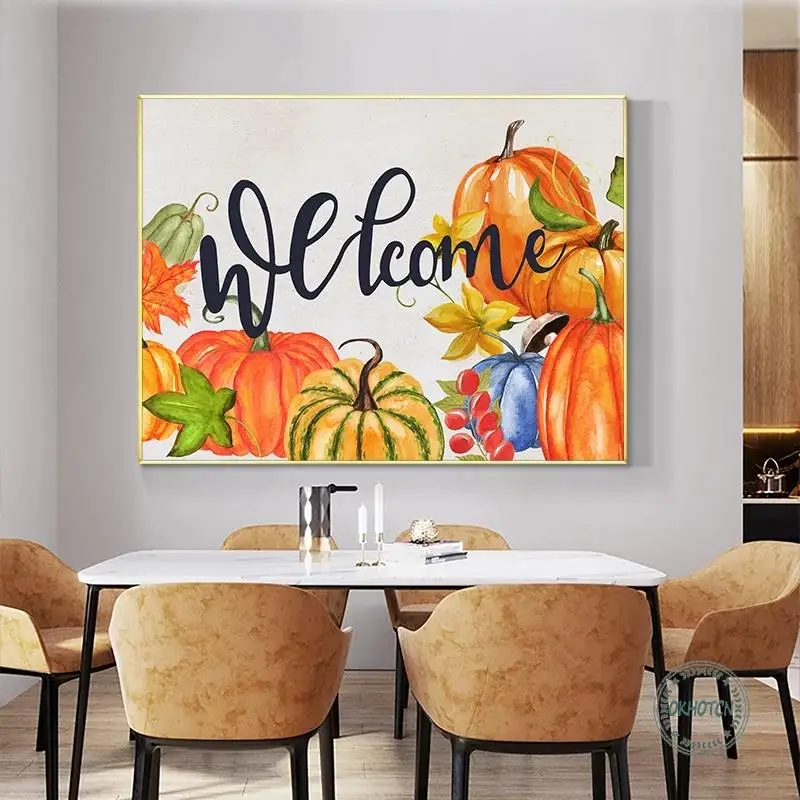 Красочная Тыква Добро пожаловать цитаты холст картины настенные художественные