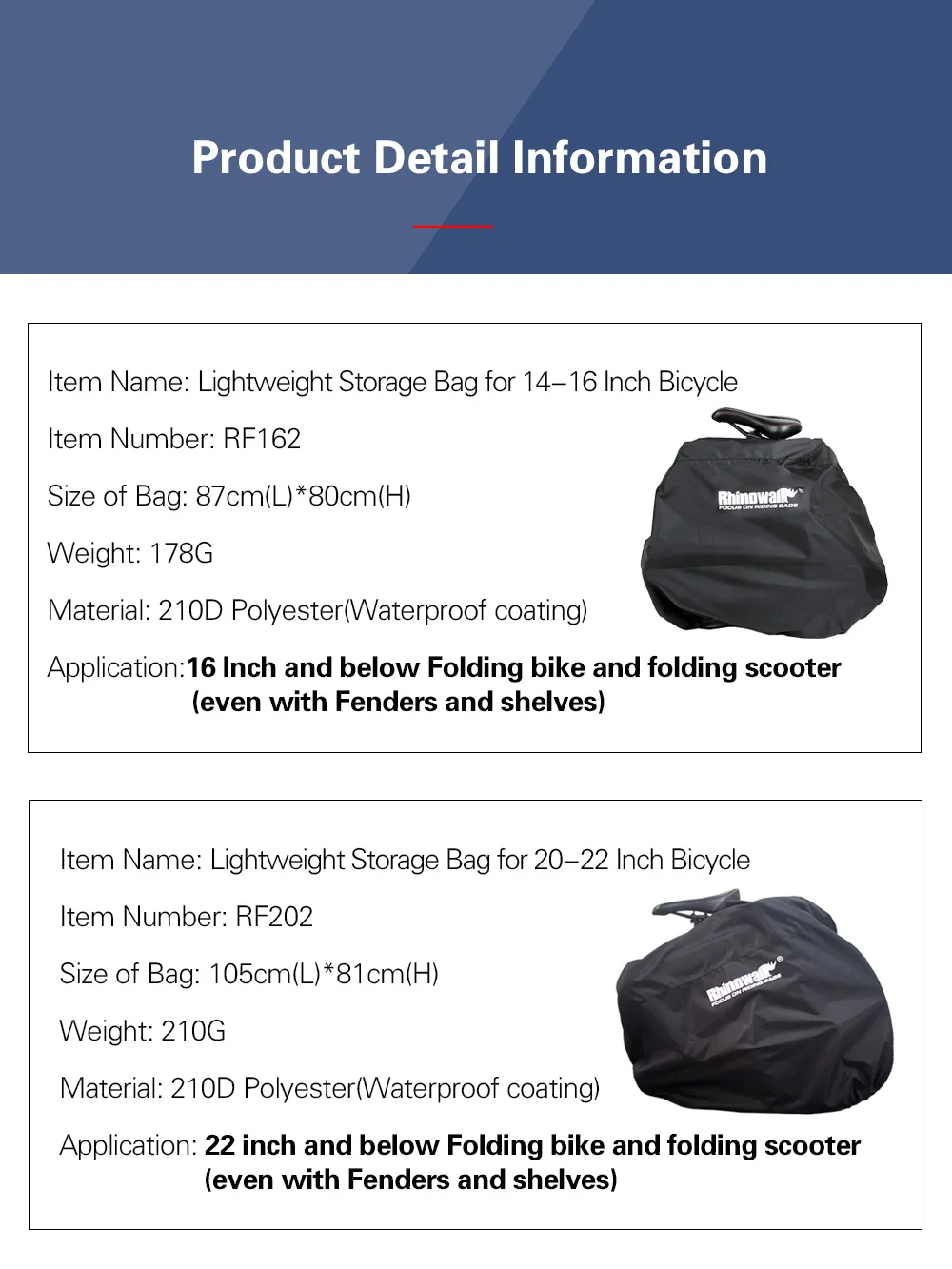 Rhinowalk 14' 16' 22' Folding Bicycle Storage Bag 210D Waterproof Dust Cover Lightweight Portable Bike Loading Bag RF162 (8)