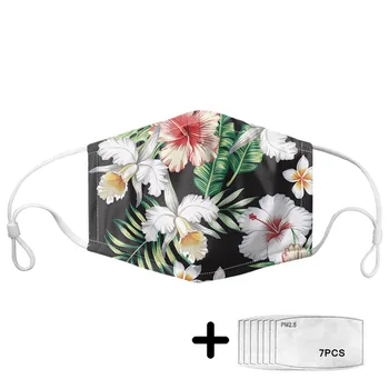 

Adult Tropical Floral Leaf Pattern Protection Face Mask Add In 7pcs PM2.5 Filter Mouth Mask Reusable Dust Masks Women Maschera