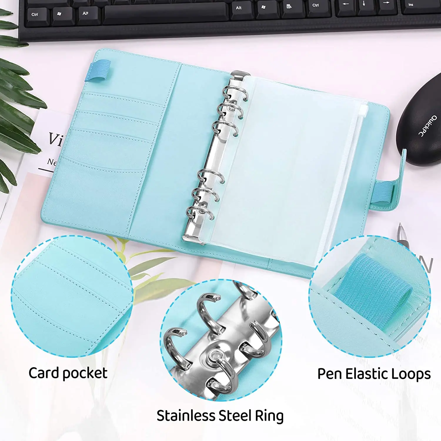 Money Budget Binder A6 Binder Budget Notebook Personal Planner Organizer System with Binder Pockets Cash Envelope Wallet for Saving Money Budgeting