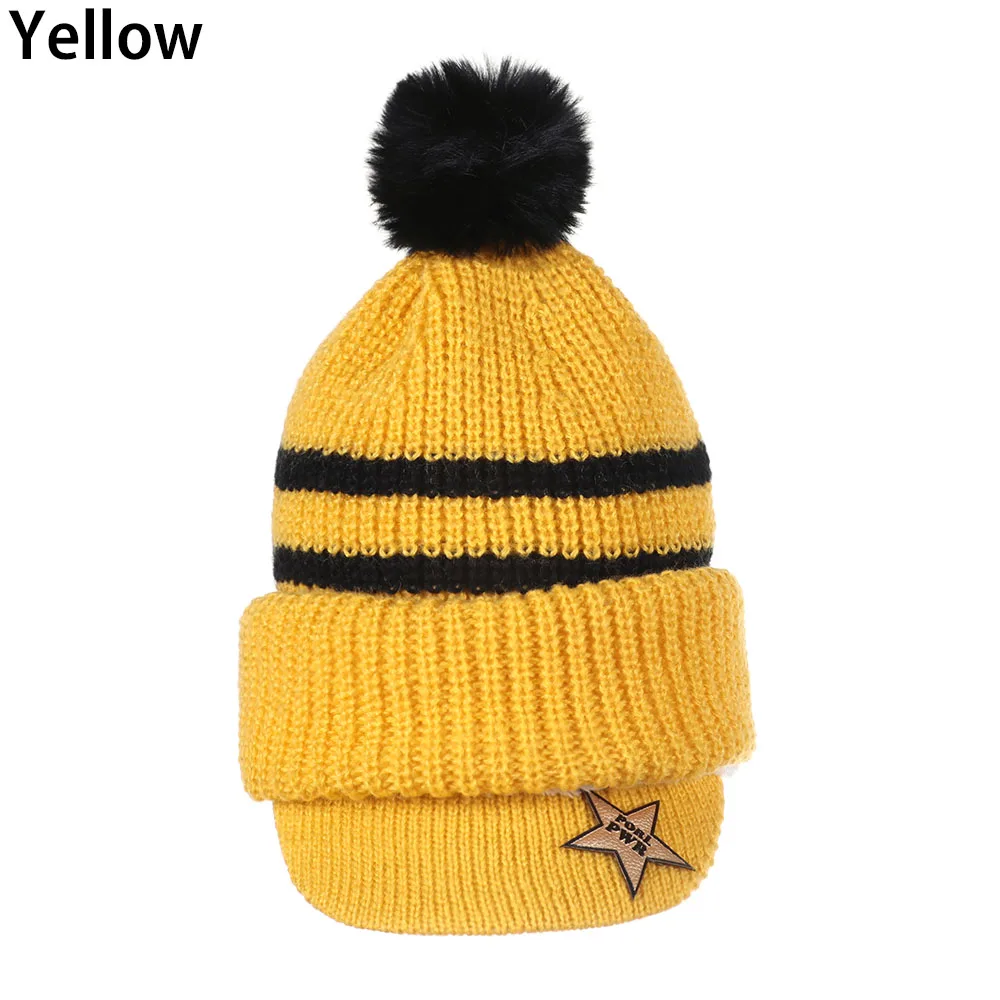 Цвет: желтый New Hot Baby Winter Beanie Hats Unisex Knitted Wool Hat With Warm Fleece Lining Windproof Face Guard for 2-5-year-old Kids - Цвет: Цвет: желтый