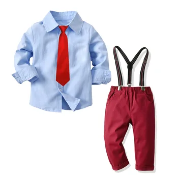 

Baby Gentleman Costume Set Autumn Winter Kid Gentleman Long Sleeve Shirt + Suspenders Pants + Bow Tie Simple Overalls Clothing