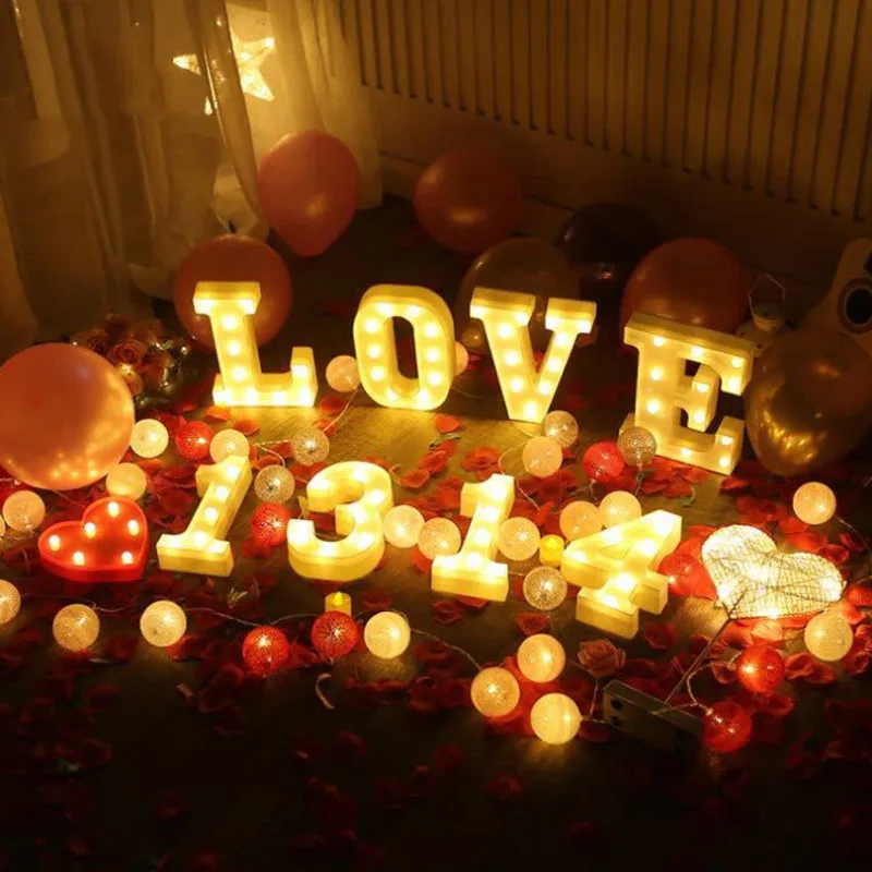 

Decorative Letters Alphabet Letter LED Lights Luminous Number Lamp Decoration Battery Night Light Party Baby Bedroom Decoration