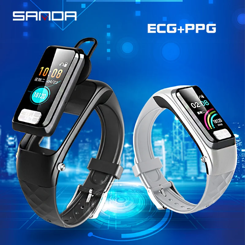 

Sanda New H207 Bluetooth Smart Bracelet Blood Pressure Heart Rate Monitor Bluetooth Headset Two in One Answer Phone Smart Watch