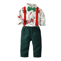 Новая модная осенняя одежда для малышей для маленьких мальчиков в джентльменском стиле с завязкой-галстуком в цветы, футболка, топы + штаны