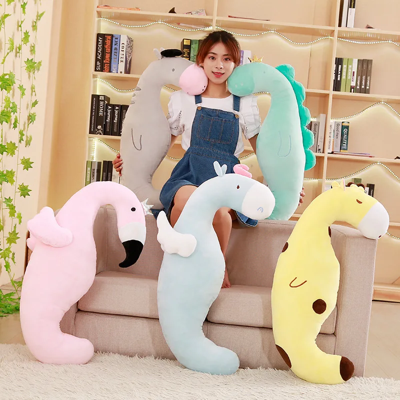 

Cartoon Creative Animal Throw Pillow Flamingo Dinosaur Unicorn Back Cushion Curved Cool Strip Pillow for a Girlfriend