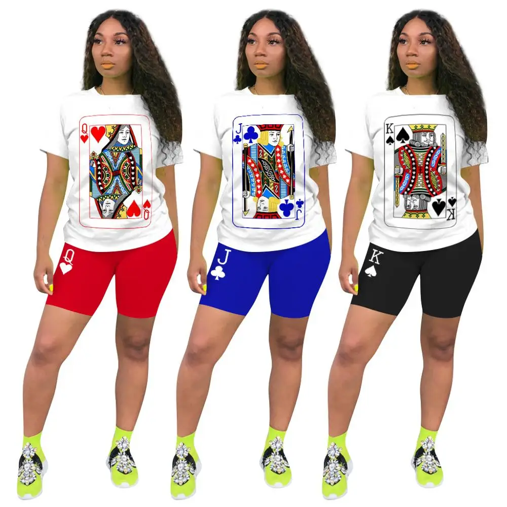 

Two Piece Outfits for Women Summer 2020 Cute Playing Card Print Womens 2 Piece Outfit Set Casual Top and Shorts Set Matching Set
